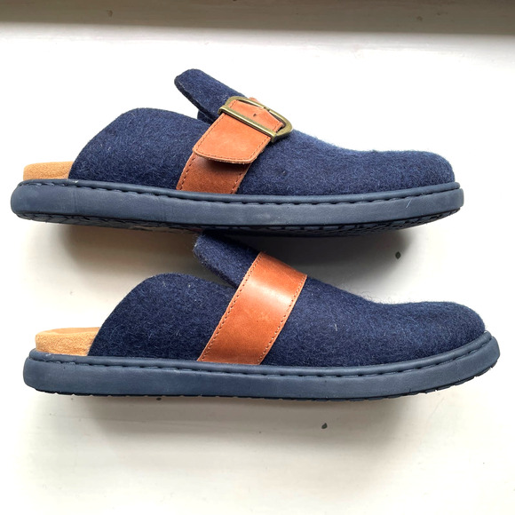 Born Women's Lia Clogs Sz 9 Slip On Shoes Slides Navy Blue Felted Wool & Leather - Picture 6 of 7
